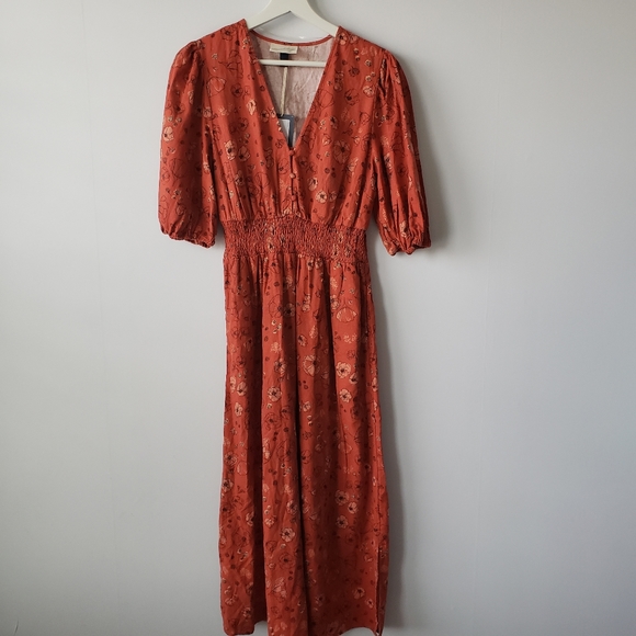 Universal Thread Dresses & Skirts - Universal thread rust floral bohemian linen blend dress size S